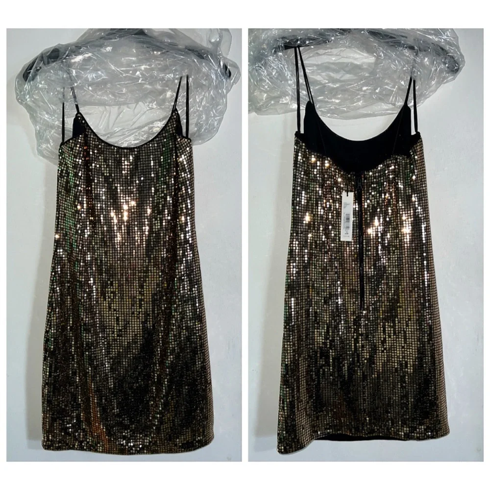 Alice + Olivia Nelle Fitted Gold Embellished Mini Dress
